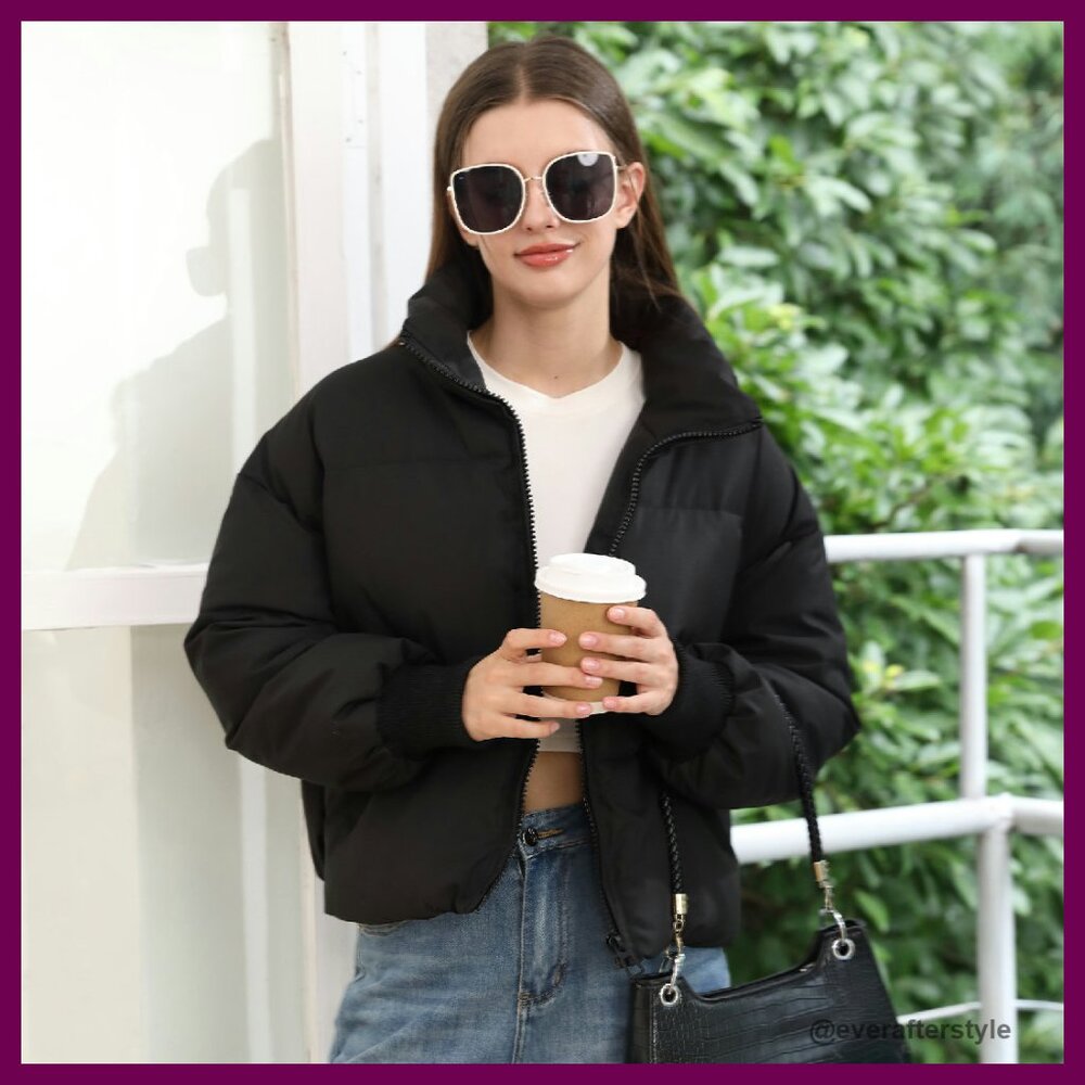 Cropped Puffer Jacket Oversized Chic Winter Coat … - image 8